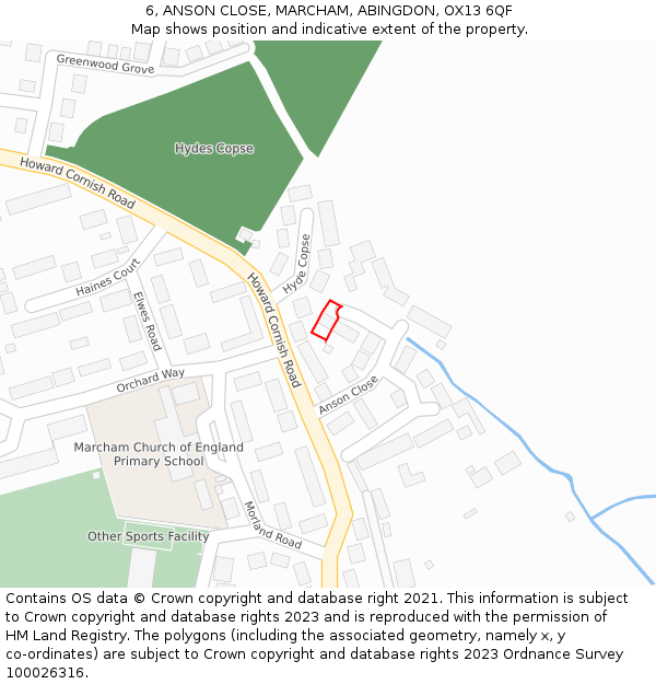 6, ANSON CLOSE, MARCHAM, ABINGDON, OX13 6QF: Location map and indicative extent of plot