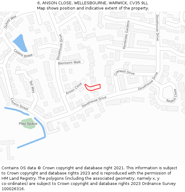 6, ANSON CLOSE, WELLESBOURNE, WARWICK, CV35 9LL: Location map and indicative extent of plot