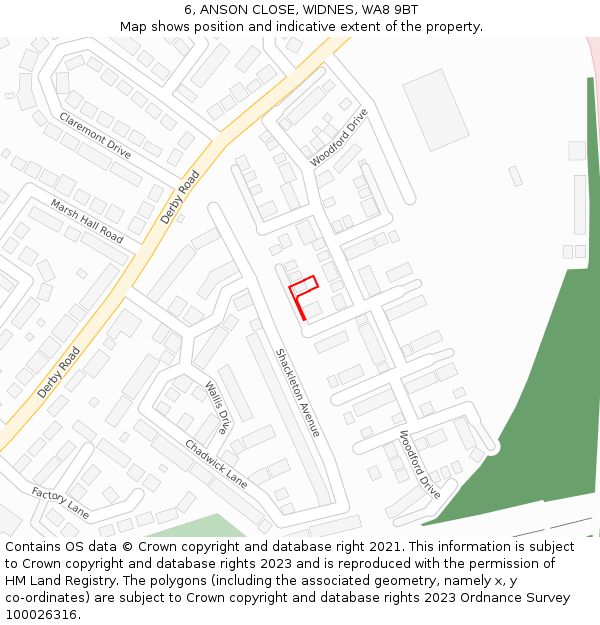 6, ANSON CLOSE, WIDNES, WA8 9BT: Location map and indicative extent of plot