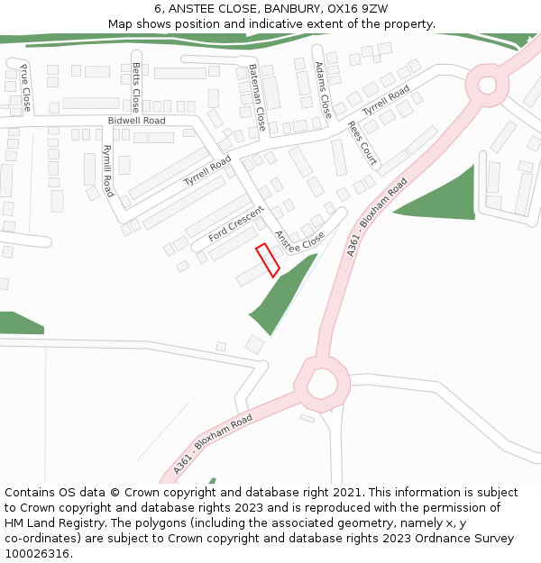 6, ANSTEE CLOSE, BANBURY, OX16 9ZW: Location map and indicative extent of plot