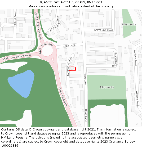 6, ANTELOPE AVENUE, GRAYS, RM16 6QT: Location map and indicative extent of plot