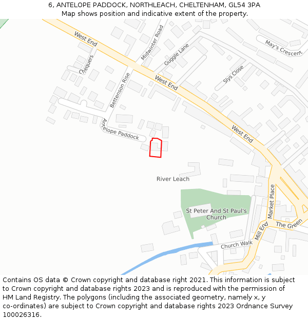 6, ANTELOPE PADDOCK, NORTHLEACH, CHELTENHAM, GL54 3PA: Location map and indicative extent of plot