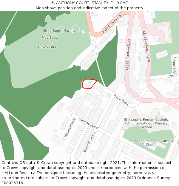 6, ANTHONY COURT, STANLEY, DH9 8AG: Location map and indicative extent of plot
