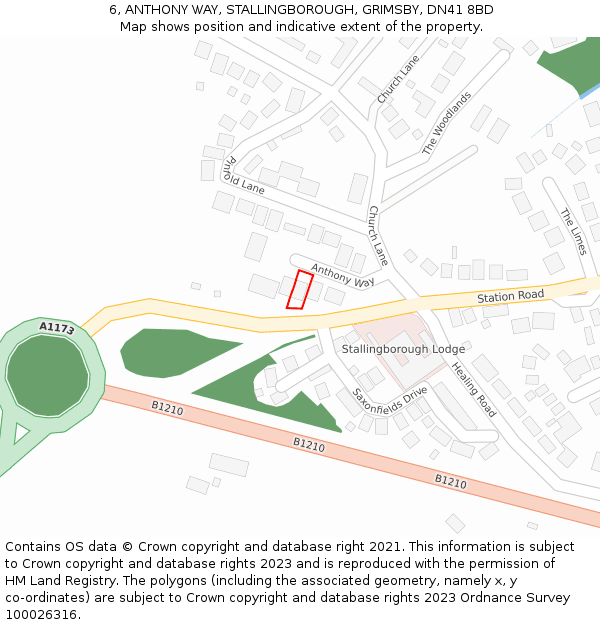 6, ANTHONY WAY, STALLINGBOROUGH, GRIMSBY, DN41 8BD: Location map and indicative extent of plot