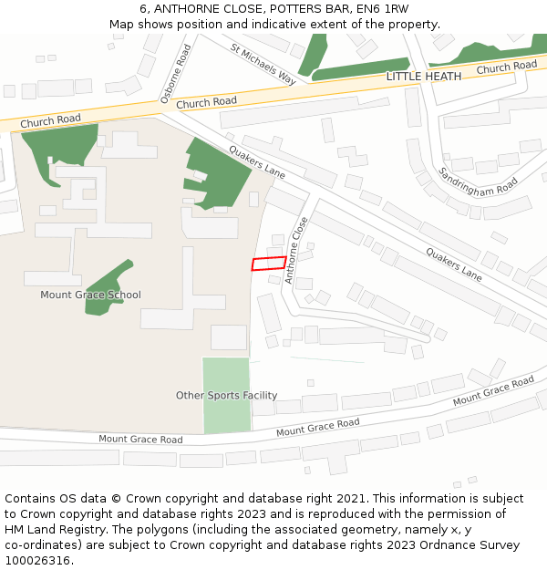 6, ANTHORNE CLOSE, POTTERS BAR, EN6 1RW: Location map and indicative extent of plot