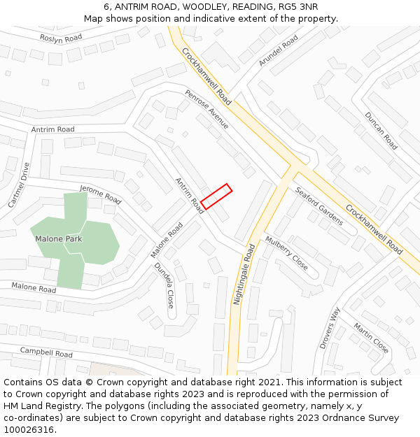 6, ANTRIM ROAD, WOODLEY, READING, RG5 3NR: Location map and indicative extent of plot