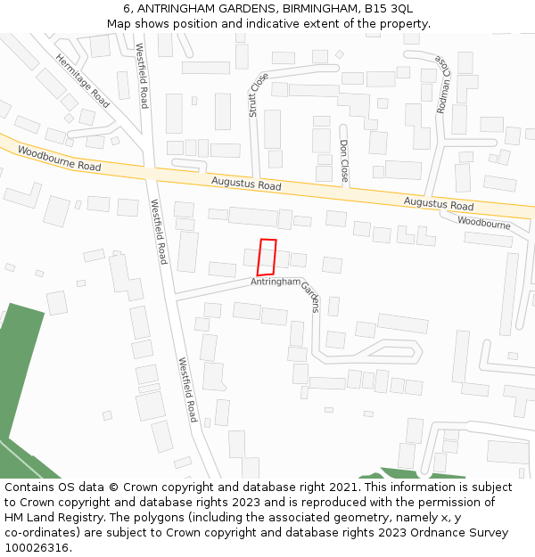 6, ANTRINGHAM GARDENS, BIRMINGHAM, B15 3QL: Location map and indicative extent of plot