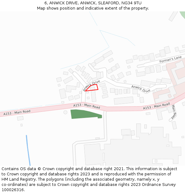 6, ANWICK DRIVE, ANWICK, SLEAFORD, NG34 9TU: Location map and indicative extent of plot