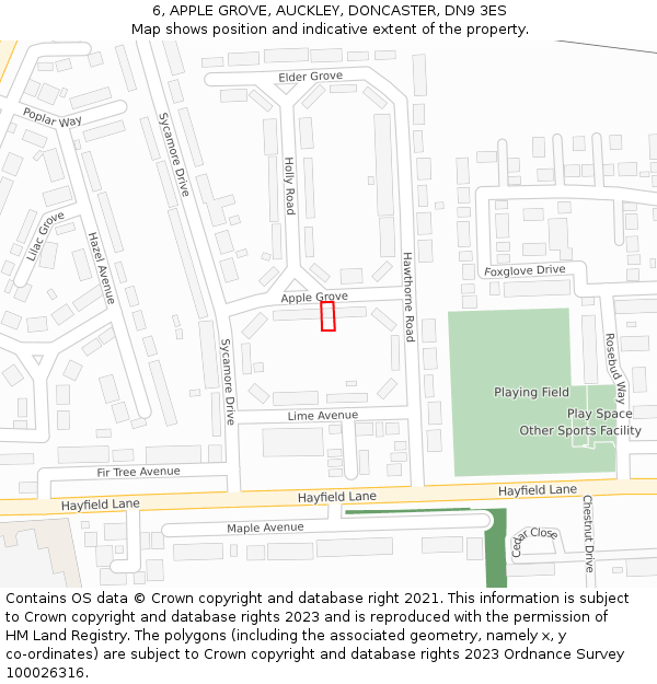 6, APPLE GROVE, AUCKLEY, DONCASTER, DN9 3ES: Location map and indicative extent of plot