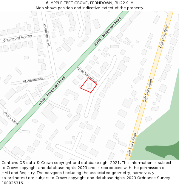 6, APPLE TREE GROVE, FERNDOWN, BH22 9LA: Location map and indicative extent of plot