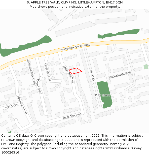 6, APPLE TREE WALK, CLIMPING, LITTLEHAMPTON, BN17 5QN: Location map and indicative extent of plot