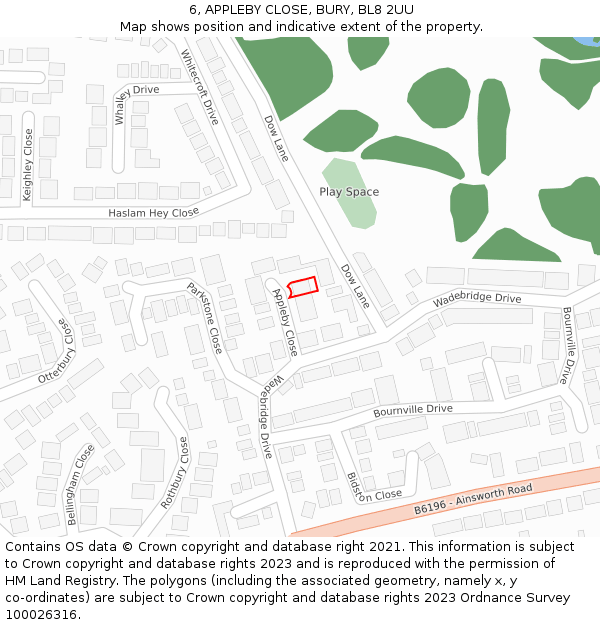 6, APPLEBY CLOSE, BURY, BL8 2UU: Location map and indicative extent of plot