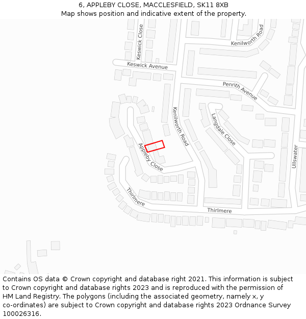 6, APPLEBY CLOSE, MACCLESFIELD, SK11 8XB: Location map and indicative extent of plot