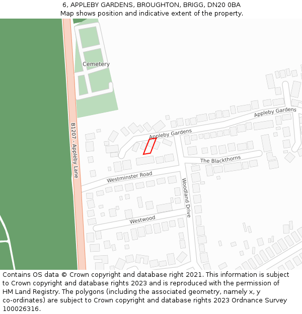 6, APPLEBY GARDENS, BROUGHTON, BRIGG, DN20 0BA: Location map and indicative extent of plot