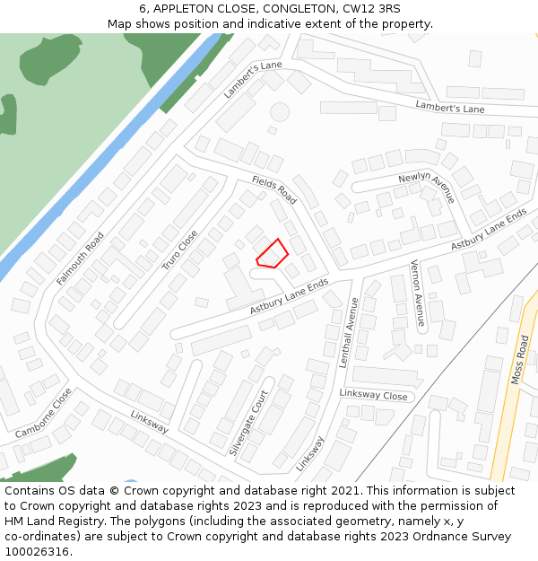6, APPLETON CLOSE, CONGLETON, CW12 3RS: Location map and indicative extent of plot