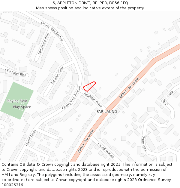 6, APPLETON DRIVE, BELPER, DE56 1FQ: Location map and indicative extent of plot