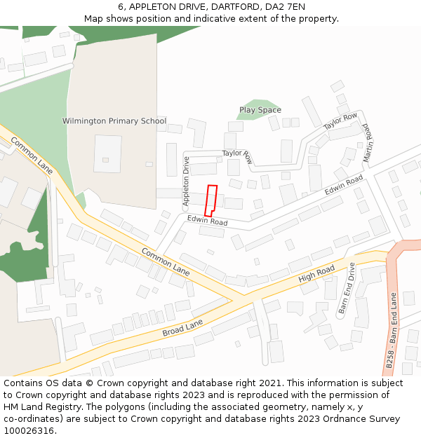 6, APPLETON DRIVE, DARTFORD, DA2 7EN: Location map and indicative extent of plot