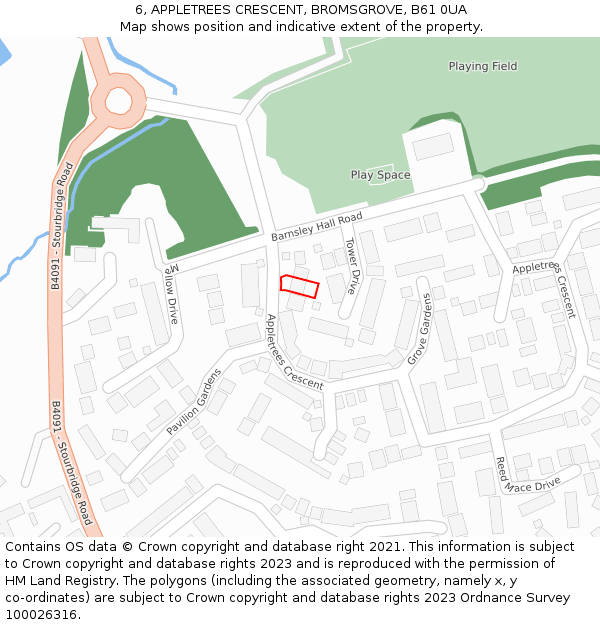 6, APPLETREES CRESCENT, BROMSGROVE, B61 0UA: Location map and indicative extent of plot