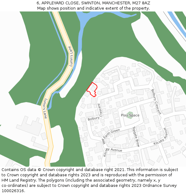 6, APPLEYARD CLOSE, SWINTON, MANCHESTER, M27 8AZ: Location map and indicative extent of plot