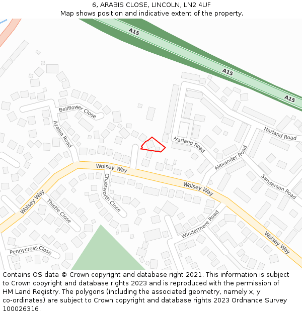 6, ARABIS CLOSE, LINCOLN, LN2 4UF: Location map and indicative extent of plot