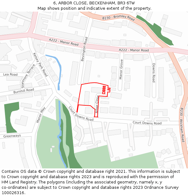 6, ARBOR CLOSE, BECKENHAM, BR3 6TW: Location map and indicative extent of plot