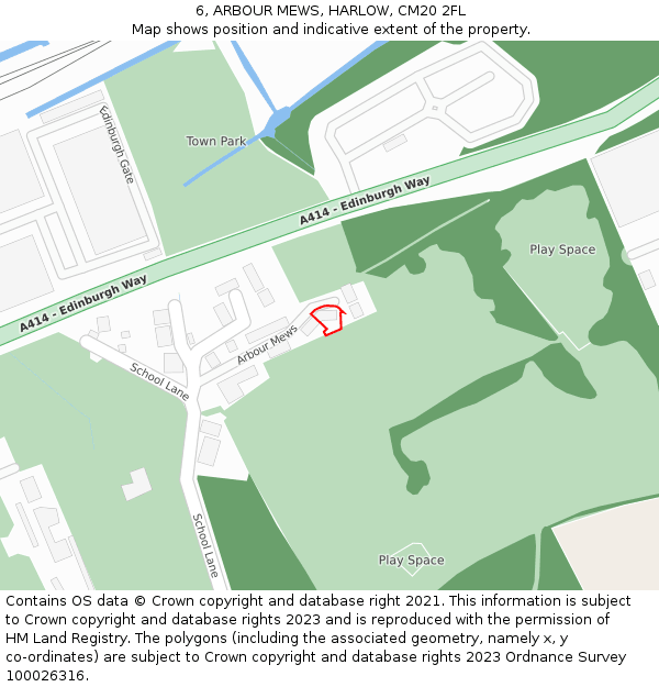 6, ARBOUR MEWS, HARLOW, CM20 2FL: Location map and indicative extent of plot