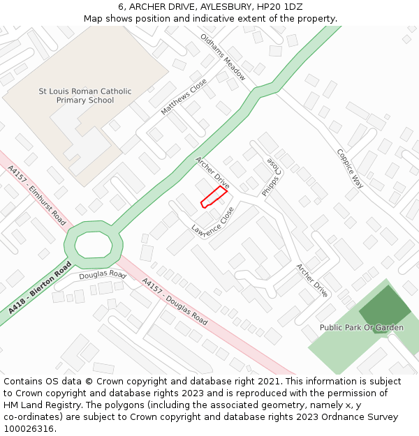 6, ARCHER DRIVE, AYLESBURY, HP20 1DZ: Location map and indicative extent of plot