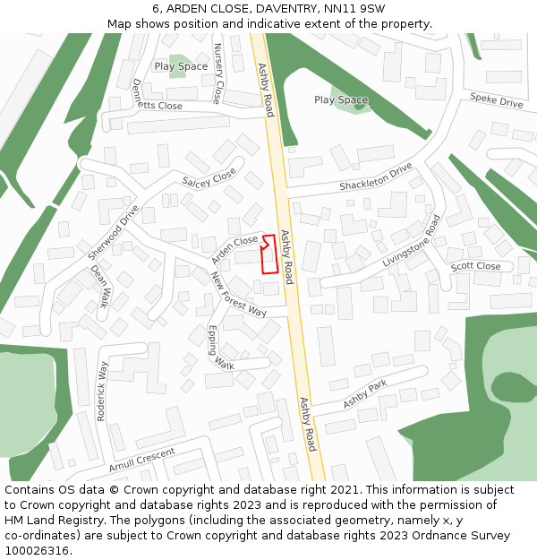 6, ARDEN CLOSE, DAVENTRY, NN11 9SW: Location map and indicative extent of plot