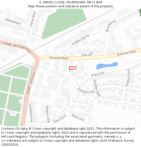 6, ARDEN CLOSE, FAVERSHAM, ME13 8GR: Location map and indicative extent of plot