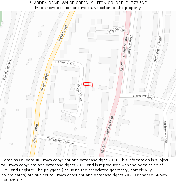 6, ARDEN DRIVE, WYLDE GREEN, SUTTON COLDFIELD, B73 5ND: Location map and indicative extent of plot