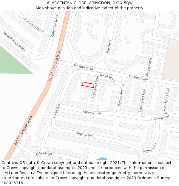 6, ARGENTAN CLOSE, ABINGDON, OX14 5QW: Location map and indicative extent of plot