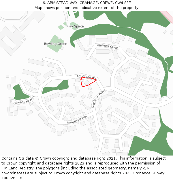 6, ARMISTEAD WAY, CRANAGE, CREWE, CW4 8FE: Location map and indicative extent of plot