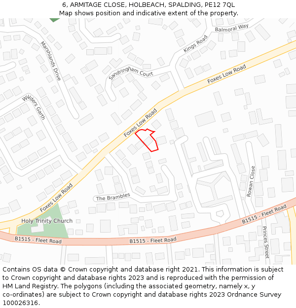 6, ARMITAGE CLOSE, HOLBEACH, SPALDING, PE12 7QL: Location map and indicative extent of plot