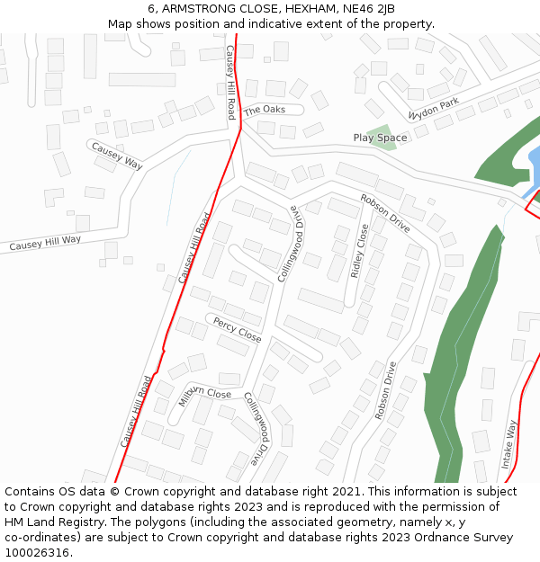 6, ARMSTRONG CLOSE, HEXHAM, NE46 2JB: Location map and indicative extent of plot