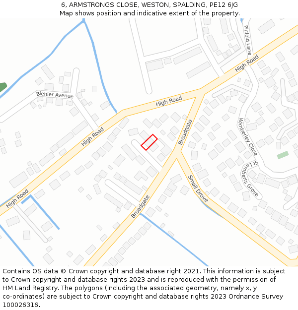 6, ARMSTRONGS CLOSE, WESTON, SPALDING, PE12 6JG: Location map and indicative extent of plot