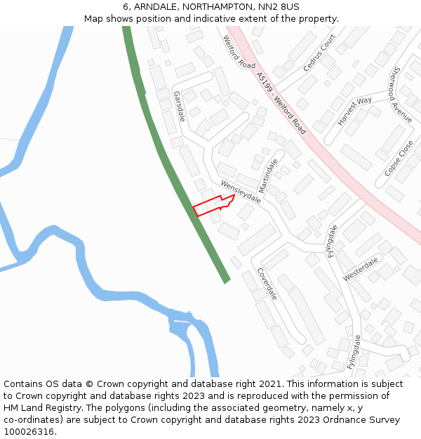 6, ARNDALE, NORTHAMPTON, NN2 8US: Location map and indicative extent of plot
