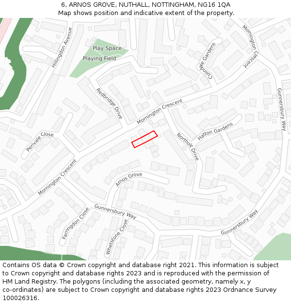 6, ARNOS GROVE, NUTHALL, NOTTINGHAM, NG16 1QA: Location map and indicative extent of plot