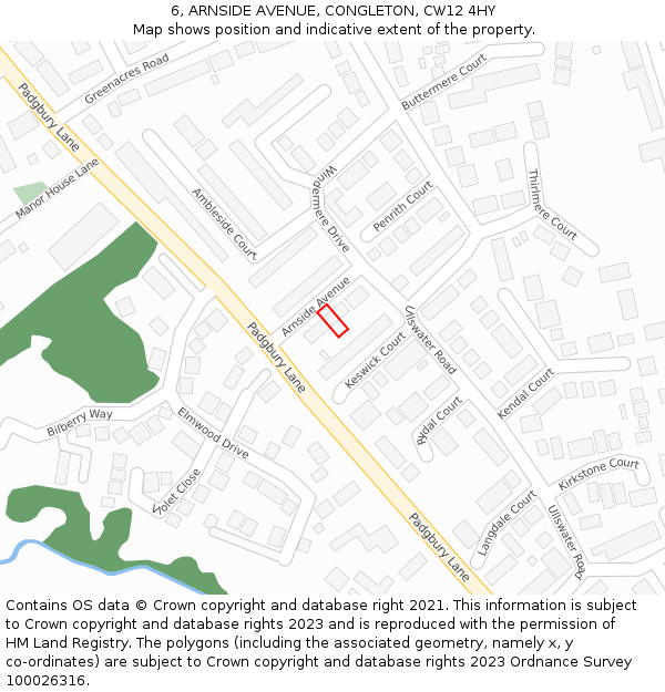 6, ARNSIDE AVENUE, CONGLETON, CW12 4HY: Location map and indicative extent of plot