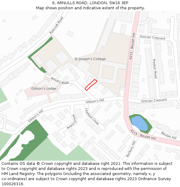 6, ARNULLS ROAD, LONDON, SW16 3EP: Location map and indicative extent of plot