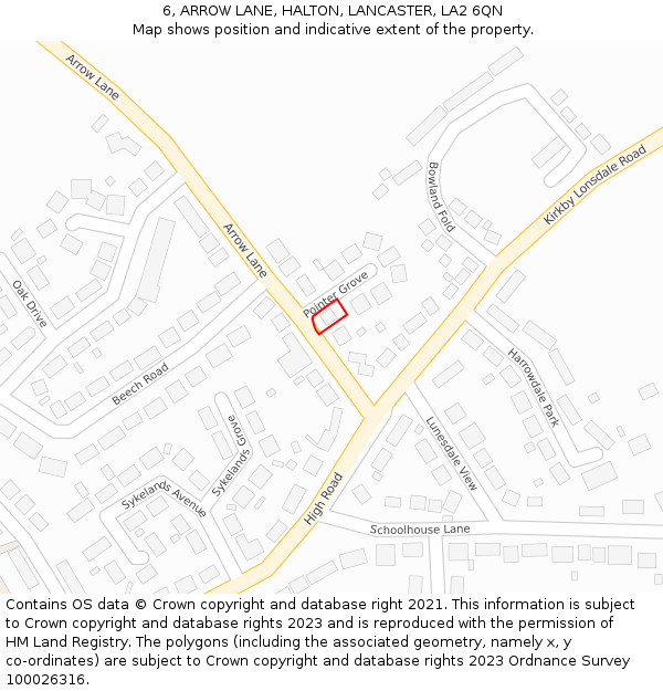 6, ARROW LANE, HALTON, LANCASTER, LA2 6QN: Location map and indicative extent of plot