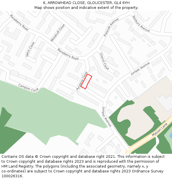 6, ARROWHEAD CLOSE, GLOUCESTER, GL4 6YH: Location map and indicative extent of plot