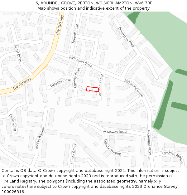 6, ARUNDEL GROVE, PERTON, WOLVERHAMPTON, WV6 7RF: Location map and indicative extent of plot