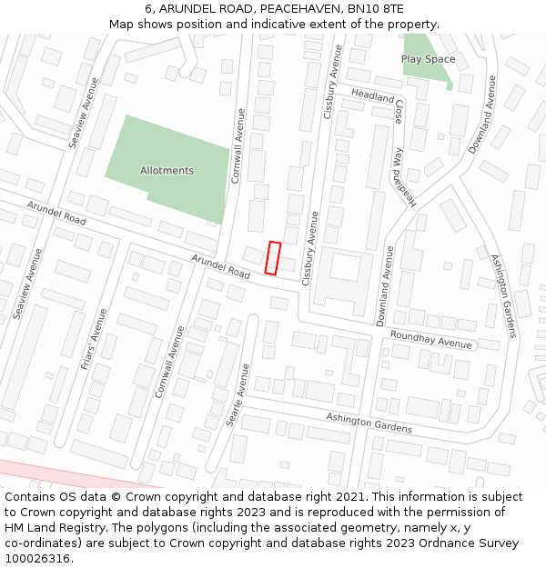 6, ARUNDEL ROAD, PEACEHAVEN, BN10 8TE: Location map and indicative extent of plot