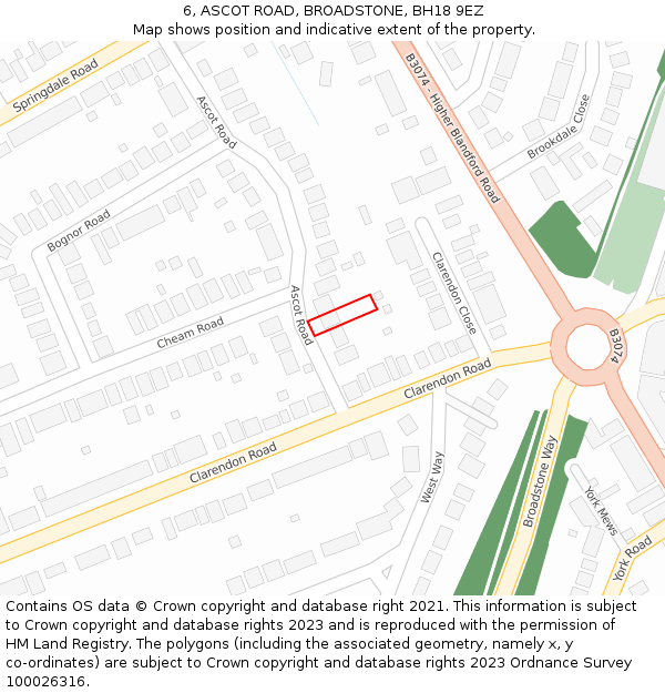 6, ASCOT ROAD, BROADSTONE, BH18 9EZ: Location map and indicative extent of plot