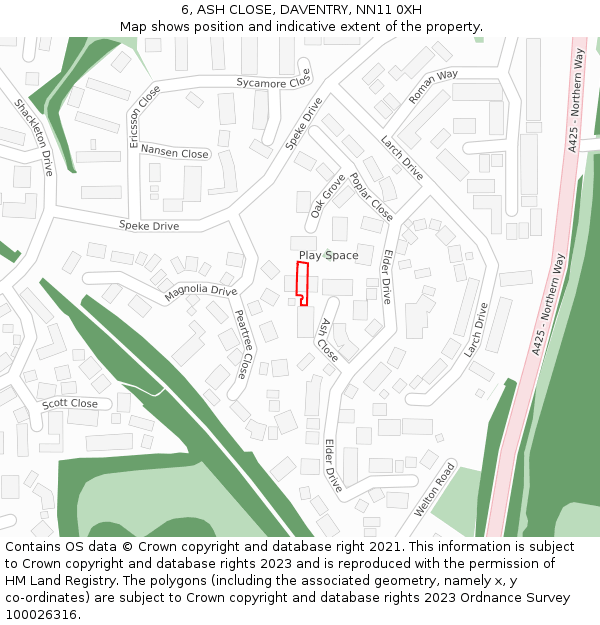 6, ASH CLOSE, DAVENTRY, NN11 0XH: Location map and indicative extent of plot