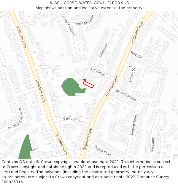 6, ASH COPSE, WATERLOOVILLE, PO8 9US: Location map and indicative extent of plot