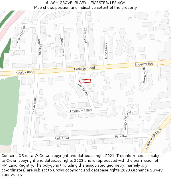 6, ASH GROVE, BLABY, LEICESTER, LE8 4GA: Location map and indicative extent of plot