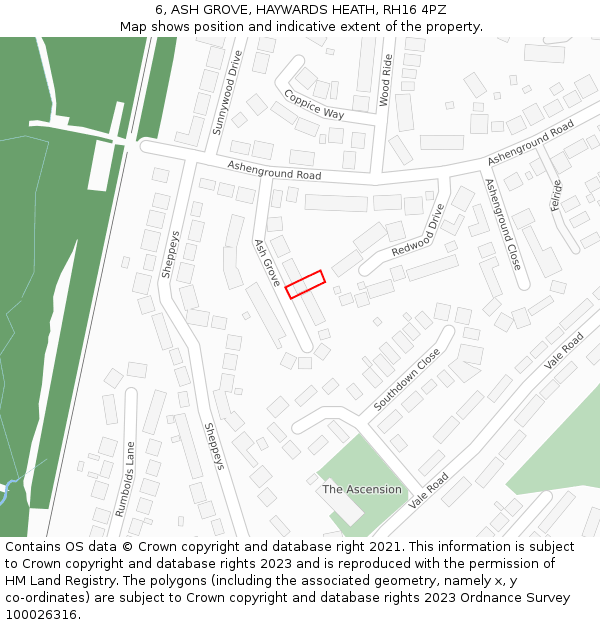 6, ASH GROVE, HAYWARDS HEATH, RH16 4PZ: Location map and indicative extent of plot