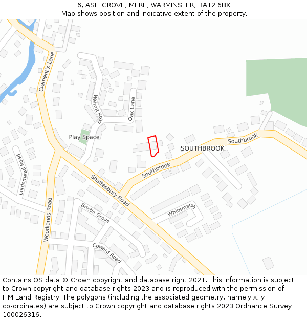 6, ASH GROVE, MERE, WARMINSTER, BA12 6BX: Location map and indicative extent of plot