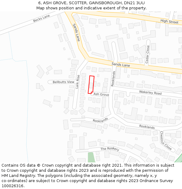 6, ASH GROVE, SCOTTER, GAINSBOROUGH, DN21 3UU: Location map and indicative extent of plot
